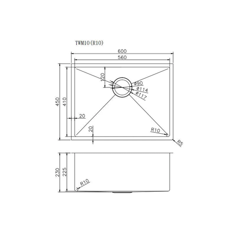 304 Stainless Steel Hand-made Single Bowl Kitchen Sink(Round Edges) Chrome 600x450x230mm
