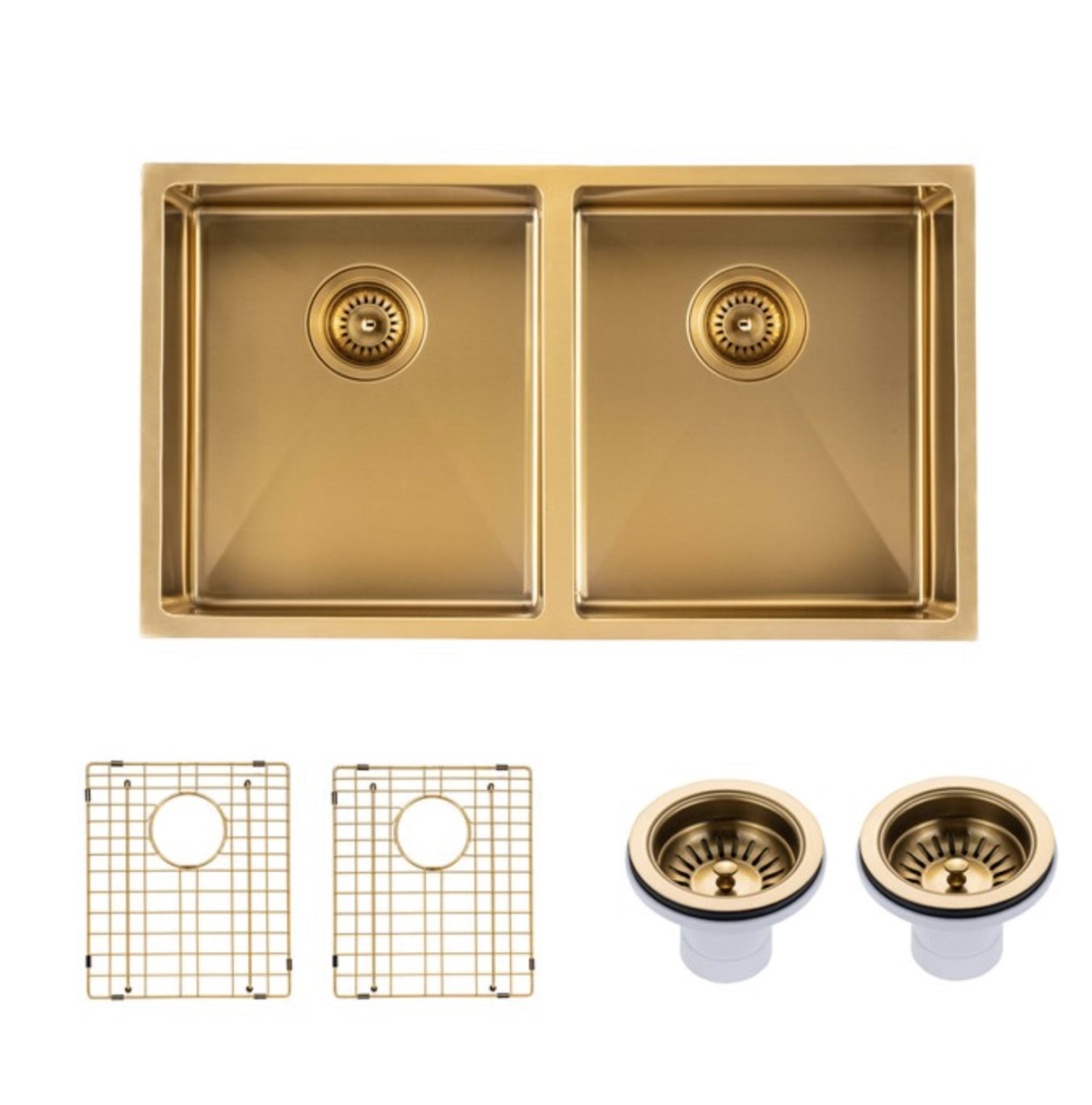 820x457x230mm Brushed Brass Stainless Steel PVD Double Bowl Kitchen Sink