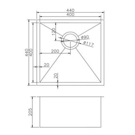 440x440x205mm Brushed Brass Stainless Steel PVD Single Bowl Kitchen Sink