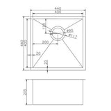 440x440x205mm Brushed Brass Stainless Steel PVD Single Bowl Kitchen Sink