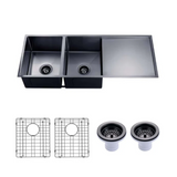 304 Stainless Steel PVD Coating Double Bowl Kitchen Sink(Round Edges) (with Drainer) Gun Metal Grey 1160x460x230mm
