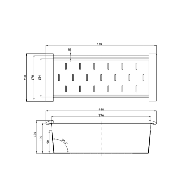 Square Stainless Steel Colander For Kitchen Sink Chrome 440x190x130mm