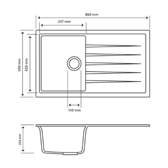 860x500mm White Granite Single Bowl Kitchen Sink