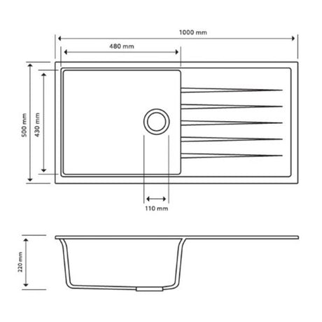 1000x500mm Concrete Grey Granite Single Bowl Kitchen Sink