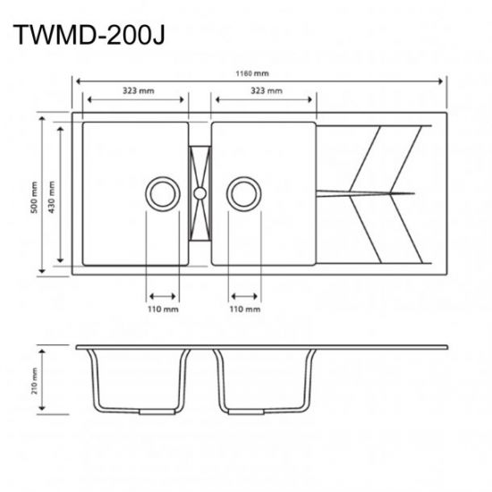 861150x500mm Black Granite Double Bowl Kitchen Sink