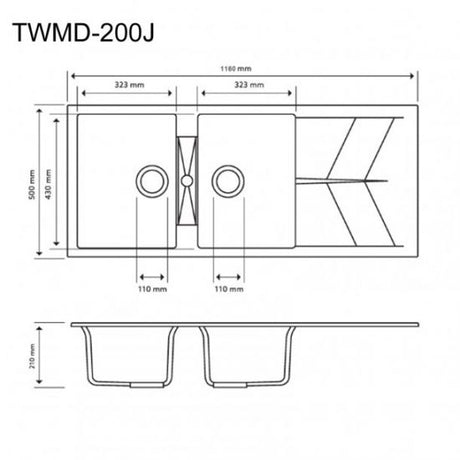 1150x500mm Concrete Grey Granite Double Bowl Kitchen Sink