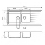 1160x500mm Concrete Grey Granite 1 & 1/2 Bowl Kitchen Sink