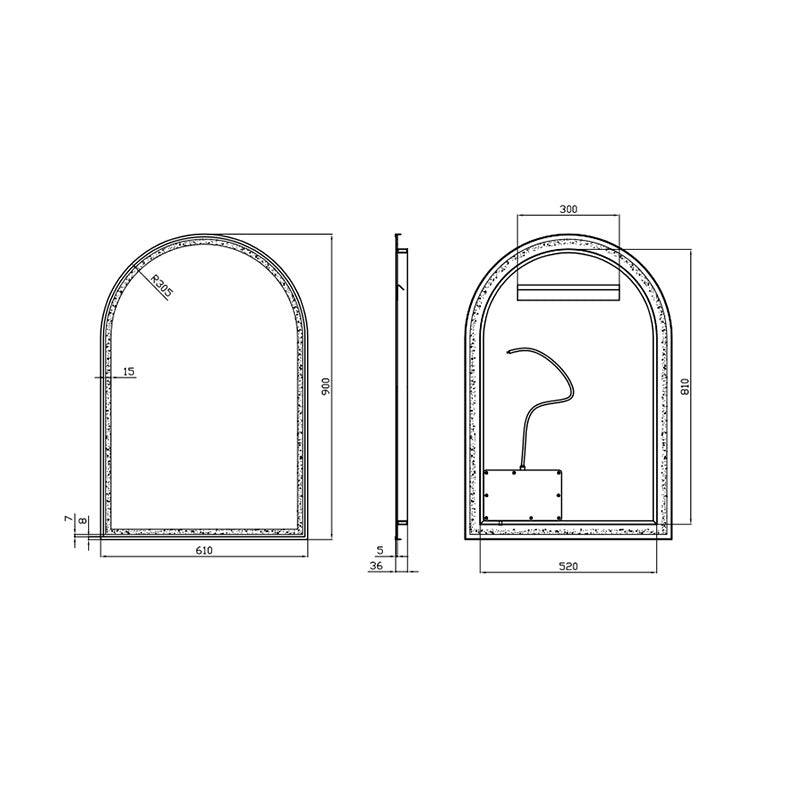 Tasman LED Mirror Black Frame 610x900mm
