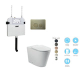 BELLA Rimless In Wall Cistern Toilet Suite Brushed Brass Round Button