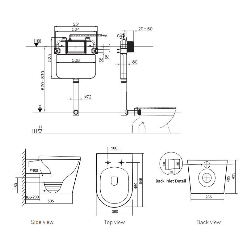 BELLA In-Wall Toilet Suite with Black Button