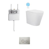 BRAVO Rimless In Wall Cistern Toilet Suite Brushed Nickel Round Button