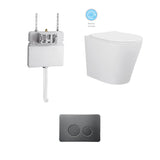 BRAVO Rimless In Wall Cistern Toilet Suite Gun Metal Round Button