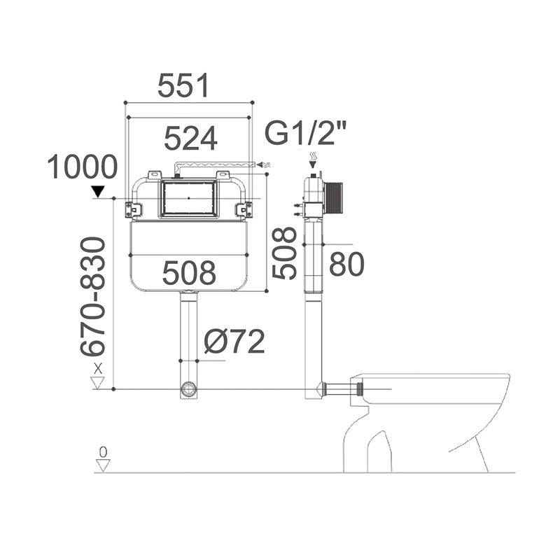 BRAVO Rimless In Wall Cistern Toilet Suite Gun Metal Round Button