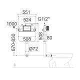BRAVO Rimless In Wall Cistern Toilet Suite Gun Metal Round Button