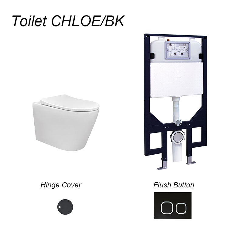CHLOE In-Wall, Wall Hung Toilet Suite with Matte Black Button