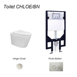 CHLOE Rimless In Wall Cistern Toilet Suite Wall Hung Pan R&T Cistern Brushed Nickel Round Button