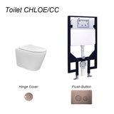 CHLOE Rimless In Wall Cistern Toilet Suite Wall Hung Pan R&T Cistern Champagne Copper Round Button
