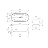 Trina Freestanding Bathtub Gloss White 1500x750x580mm