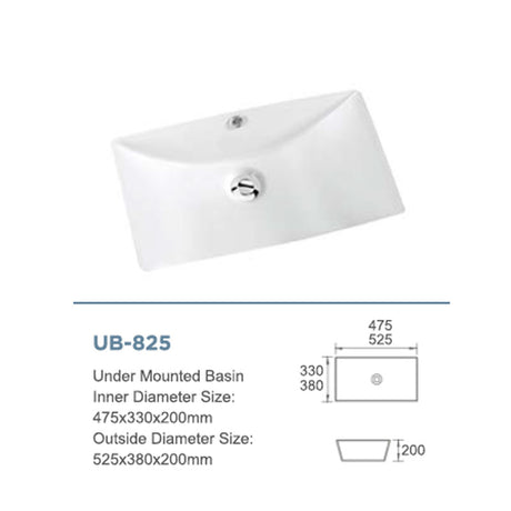 Ceramic Basin Series Under Counter Gloss White 525x380x200mm
