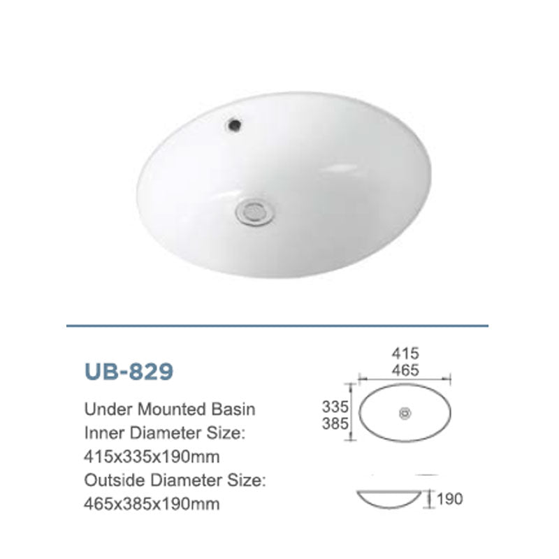 Ceramic Basin Series Under Counter Gloss White 465x385x190mm