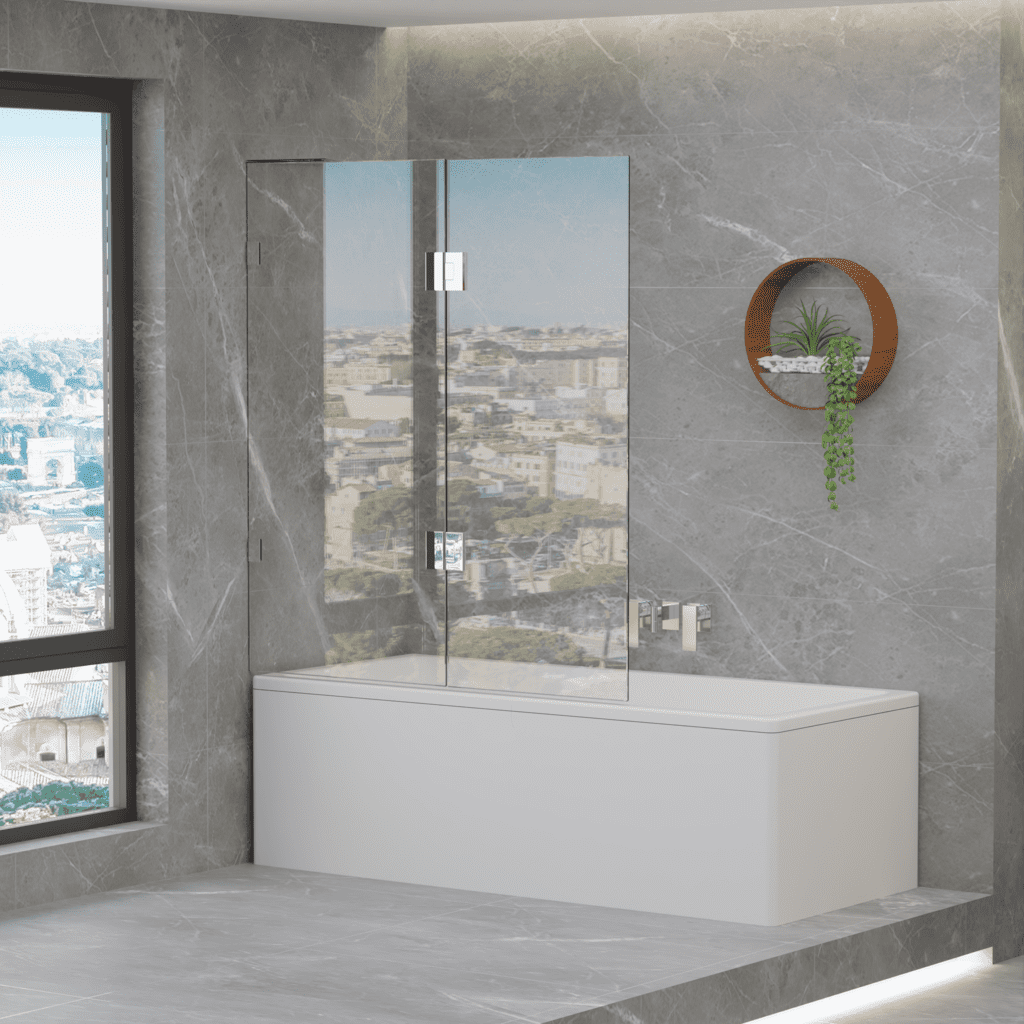 Frameless Fixed and Swing Bath Screen Brushed Nickel 900x1500mm