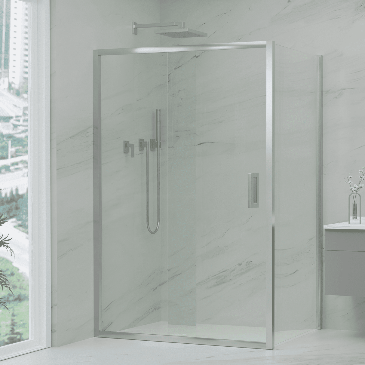 Chrome 6mm Semi-Frameless Sliding Screen Front & Return