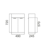 TINY 500 Wall Hung Vanity Ceramic Top 1 Taphole 2 Soft Close Doors White Gloss Finish Reversible Ceramic Top 490x245x720mm