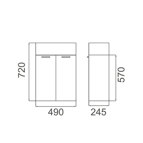 TINY 500 Wall Hung Vanity Ceramic Top 1 Taphole 2 Soft Close Doors White Gloss Finish Reversible Ceramic Top 490x245x720mm