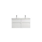 BELLA 1200 Wall Hung Vanity with Double Bowl Ceramic Top 1 Tap Hole 2 Soft Closing Drawers White Gloss Finish 1190x455x600mm