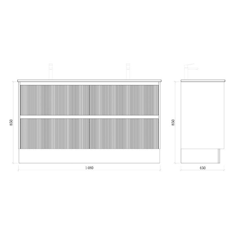 BONDI 1500 Floor Standing Vanity Double Bowls with Ceramic Top 1480x450x850mm