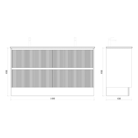BONDI 1500 Floor Standing Vanity Double Bowls with Ceramic Top 1480x450x850mm