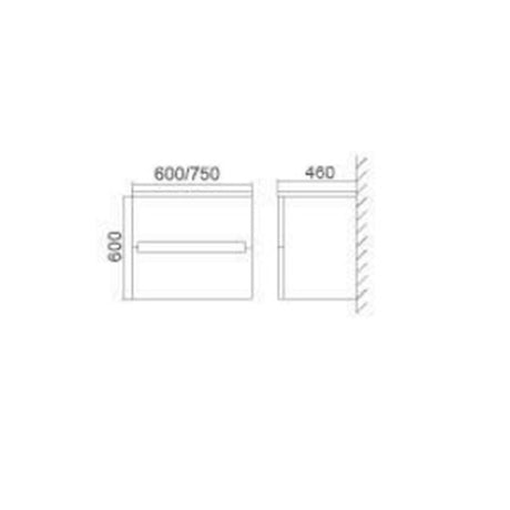 BELLA Wall Hung Vanity Ceramic Top 1 Tap Hole 2 Soft Closing Drawers White Gloss Finish 590x455x600mm