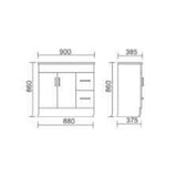 FINO 900 Vanity Ceramic Top 1 Taphole 2 Doors, 2 Drawers 880x860x375mm