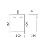 JUNIOR 600 Ceramic Top 1 Taphole 2 Soft Close Doors White Gloss Finish 590x850x350mm