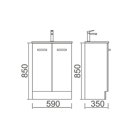 JUNIOR 600 Ceramic Top 1 Taphole 2 Soft Close Doors White Gloss Finish 590x850x350mm
