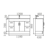 NOVO 1200 Solid Door Vanity with Ceramic Top 1180x860x450mm