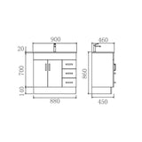 NOVO 900 Solid Door Vanity with Ceramic Top 880x860x450mm