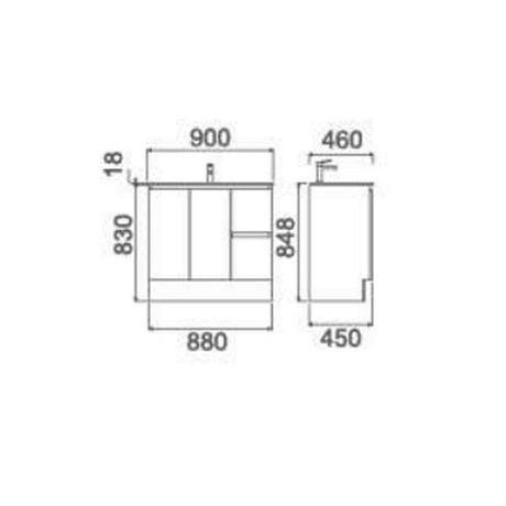 NUTROLUX 900 Vanity with Ceramic Top - LHD or RHD 900x848x450mm