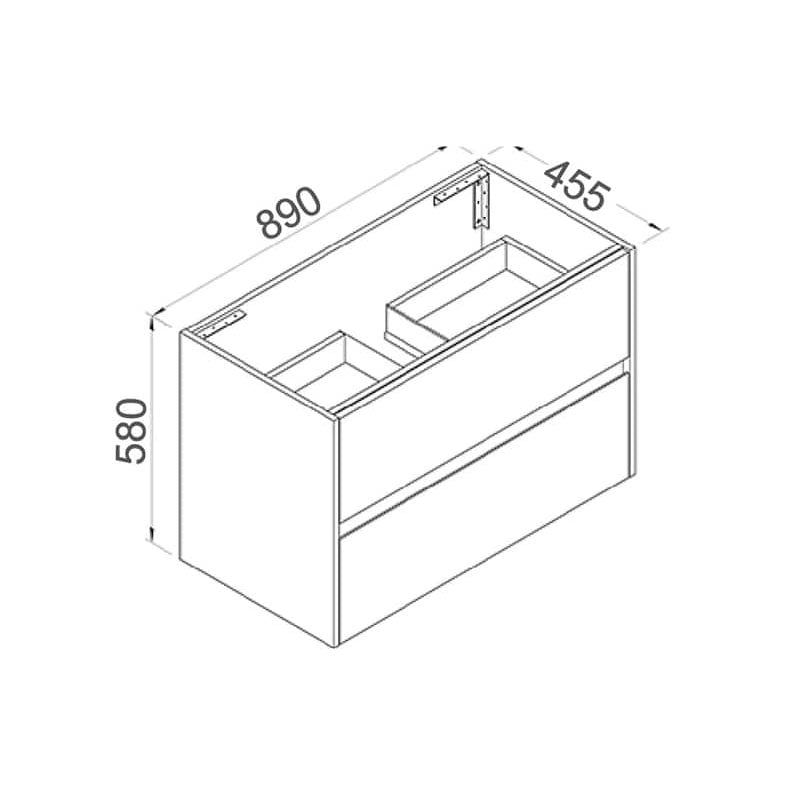 NUTRO 900 Wall Hung Vanity with Ceramic Top 890x580x455mm
