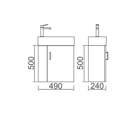 PICCOLO 50 Wall Hung Vanity with Ceramic Top 490x500x240mm