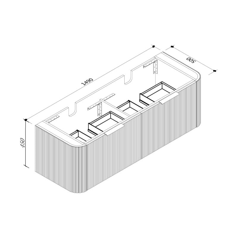 STELLA 1500 Wall Hung Vanity Double Bowls with Stone Top 1490x500x450mm