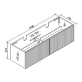 VIVO 1500 Wall Hung Vanity with Double Bowl Ceramic Top 1490x420x455mm