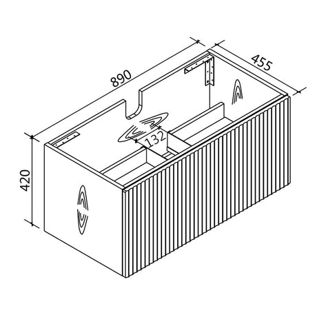 VIVO 900 Wall Hung Vanity with Ceramic Top 890x420x455mm