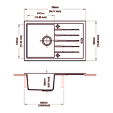 Carysil Vivaldi Single Bowl with Drainer Granite Kitchen Sink Black 780x500x205mm