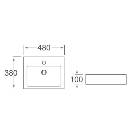 LUCCI Above Counter Basin Gloss White 480x380x100mm