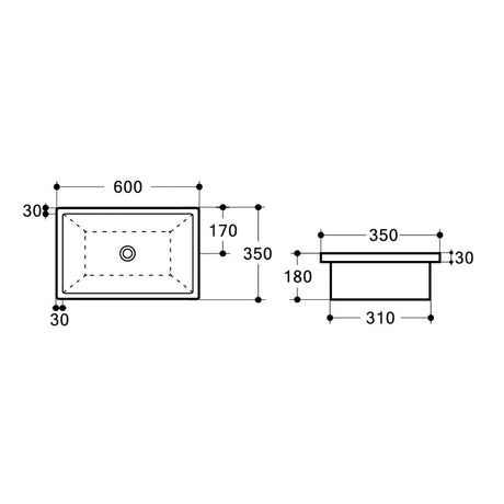 QUBI II Under Counter Basin Gloss White 600x350x180mm