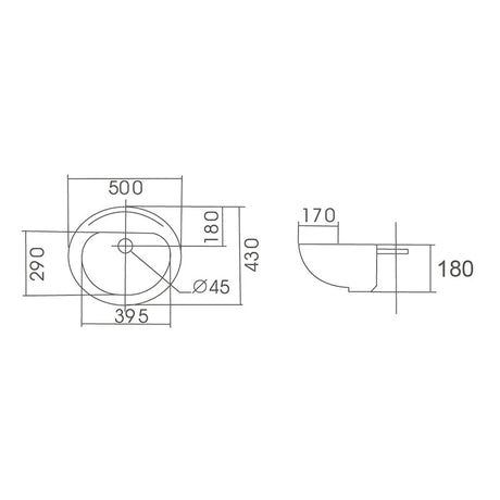 COMO Semi Recess Basin Gloss White 500x430x180mm