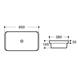 MILAN 600mm Insert Rectangular Basin Gloss White 600x380x145mm