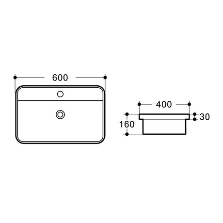VENICE Half Insert Basin Gloss White 600x400x160mm