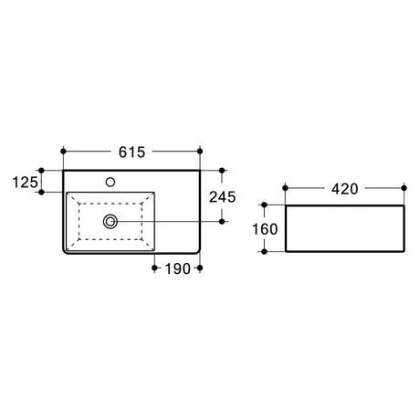 URBANO Wall Hung Basin with Brackets - LHB 615x420x160mm